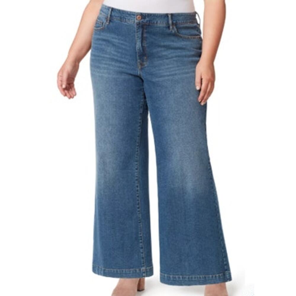 Jessica Simpson Trendy Plus Size "True Love" Wide Leg Jeans in Sia Blue Wash